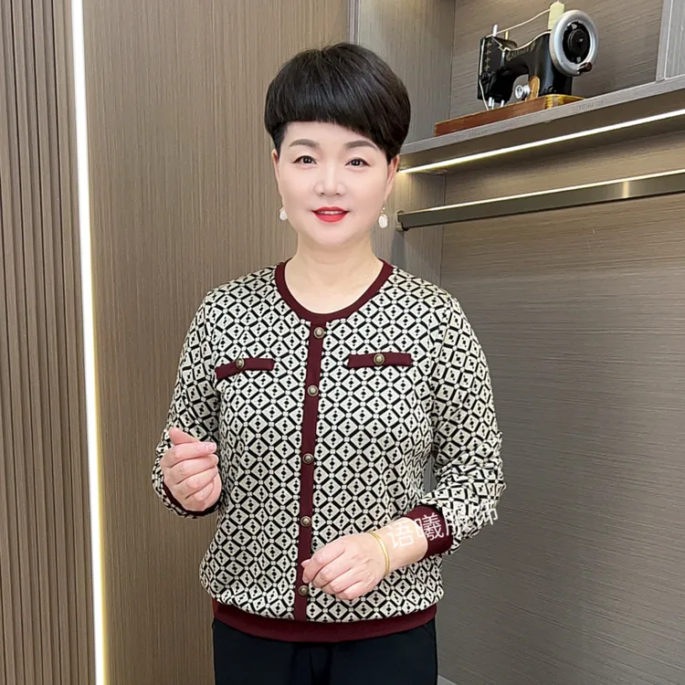圆领千金风薄款秋季中老年女装时尚百搭显瘦上衣F6637-5