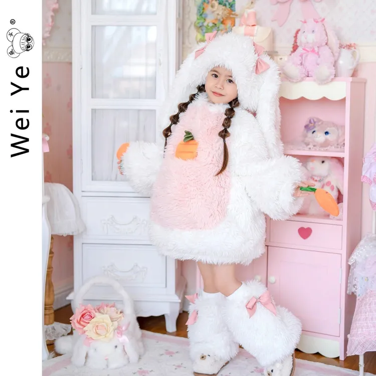 女童爆款毛绒套装冬季新款儿童洋气可爱兔子衣服女孩毛衣短裤宝宝