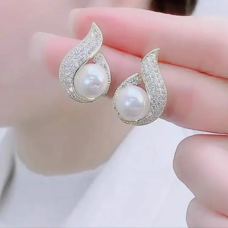 925银耳饰 防过敏s925银针珍珠火焰花朵耳钉新款潮网红爆款轻奢气