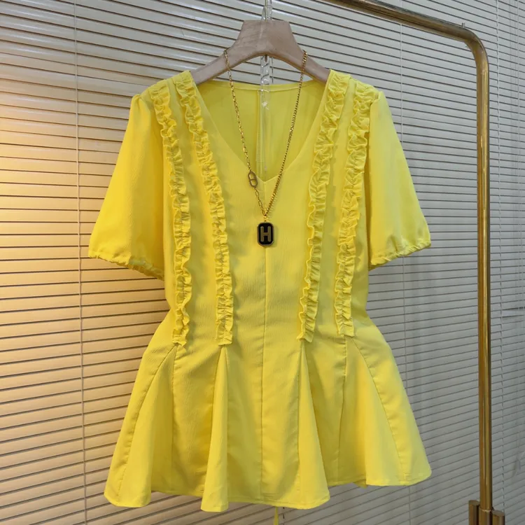 YD夏季新款V领减龄短袖T恤上衣