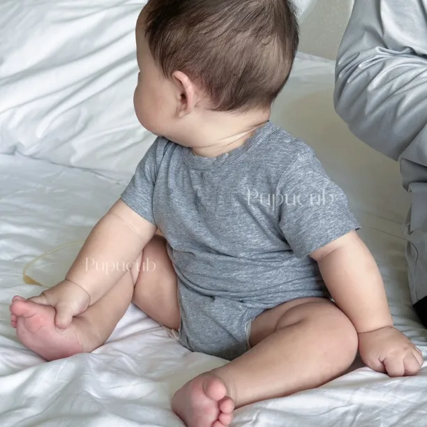 高级纯色包屁衣!pupucub套头短袖婴儿夏季衣服满月小月龄百搭纯色