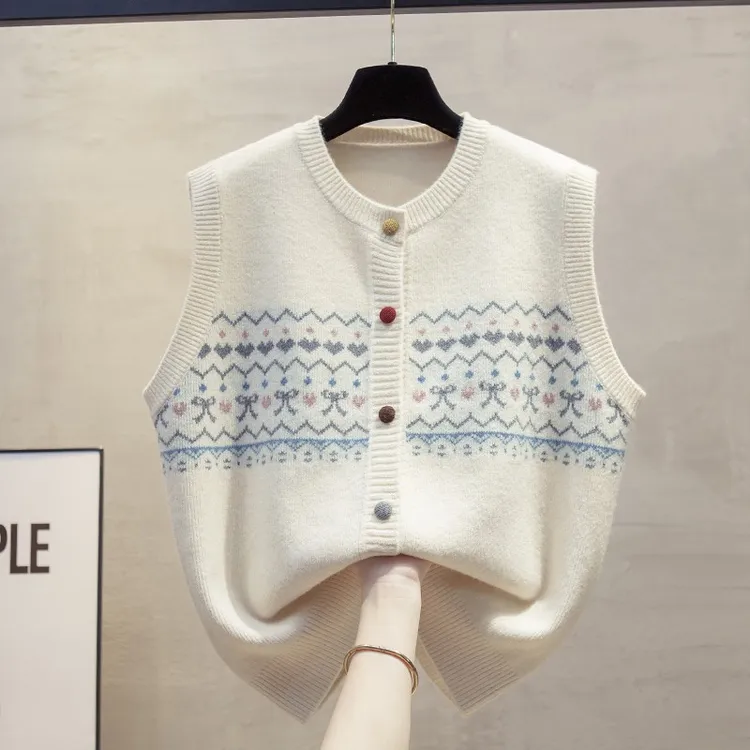 开衫圆领针织马甲背心女2025春秋新款宽松外穿马夹叠穿毛衣坎肩潮