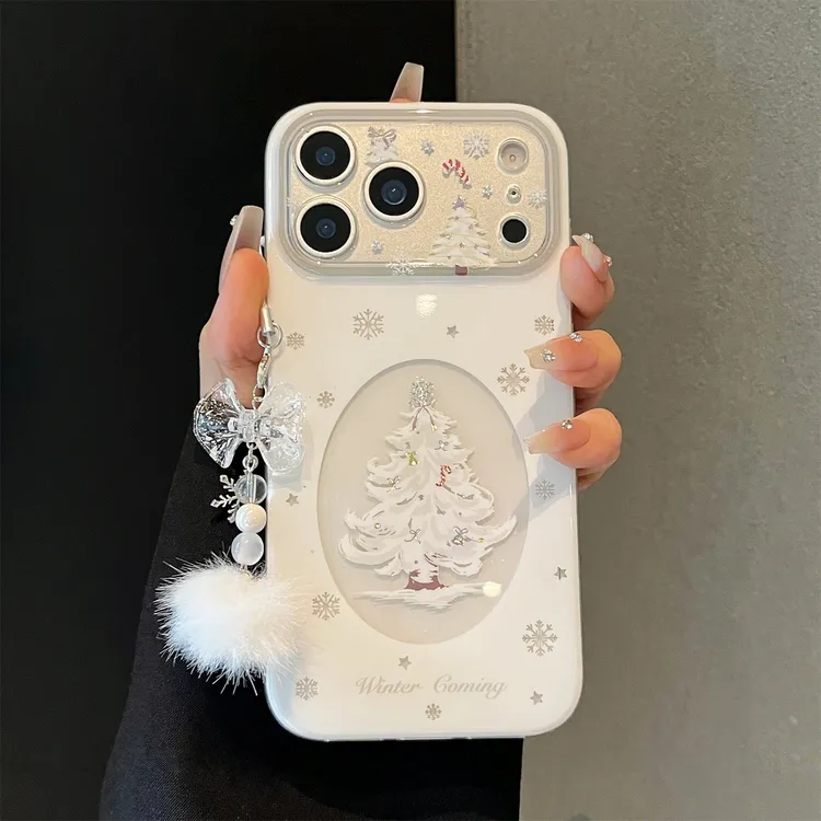 小众简约ins镂空雪花雪白圣诞树适用于苹果17promax巨好看手机壳