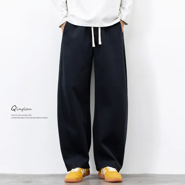 黑色裤子男宽松直筒美式休闲运动卫裤加绒加厚秋冬新款阔腿弯刀裤