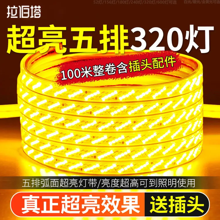 led灯带家用客厅吊顶户外防水工程亮化装饰220v室外超亮白光灯带