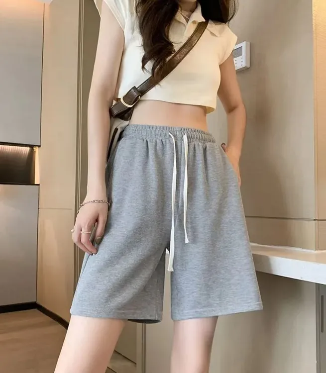 美式宽松大码高腰短裤网红纯色阔腿篮球裤百搭显瘦运动五分裤