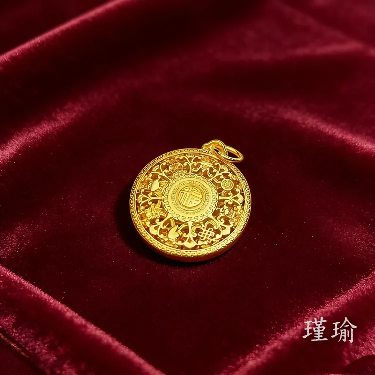 K0526黄色镂空福字罗盘吊坠多样性发货47623