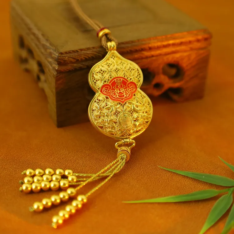 939/克【珐琅花丝葫芦香囊】可打开古法金黄金錾刻足金999吊坠项链