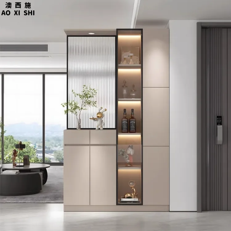 澳西施实木入户玄关鞋柜一体现代客厅隔断屏风柜家用轻奢简约酒柜