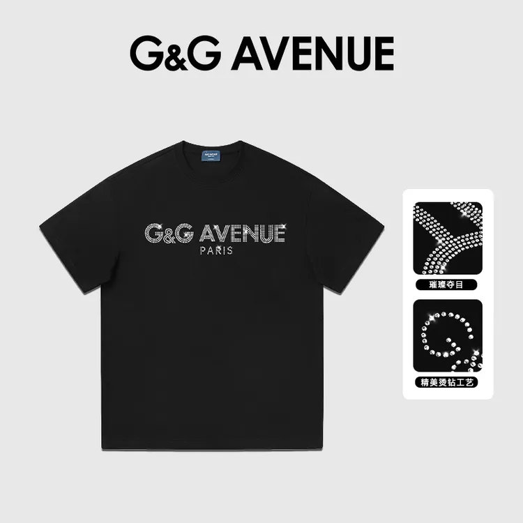法国G&G AVENUE轻奢潮牌夏季新款烫钻短袖T恤男女同款-GT2511082