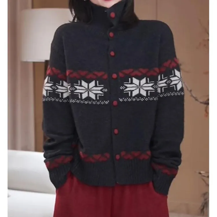 【低调的奢华红扣子】女单排扣北欧风立领毛衣针织衫开衫显瘦外套