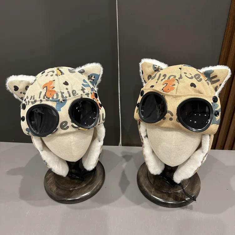 【墨镜可折】儿童加绒飞行员帽子冬季防风保暖雷锋帽抗寒骑行护耳帽