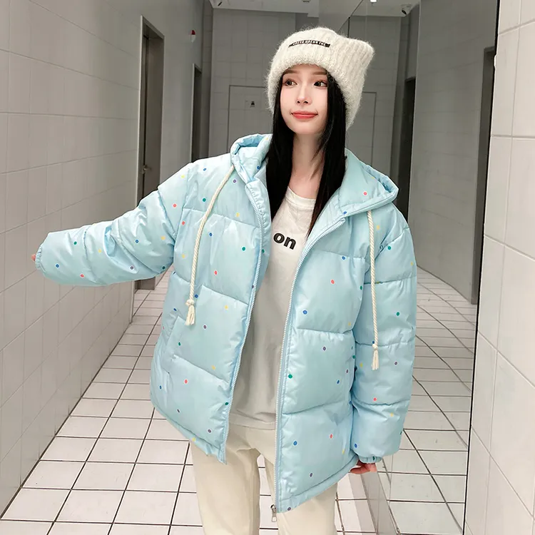 可爱波点立体小熊立领棉服外套女秋冬2025新款宽松连帽面包服棉衣
