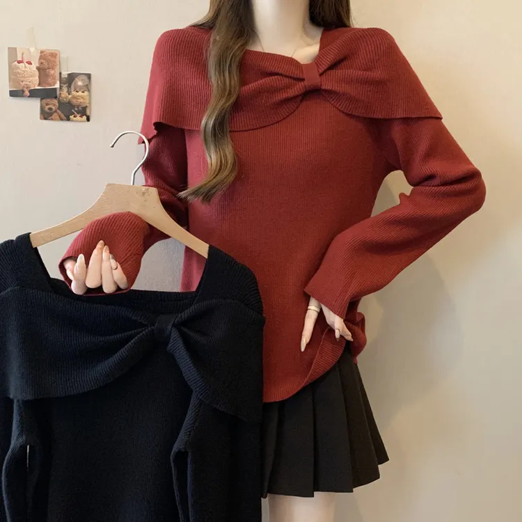 实拍~2025年春装新款胖MM大码蝴蝶结设计感针织衫宽松显瘦毛衣