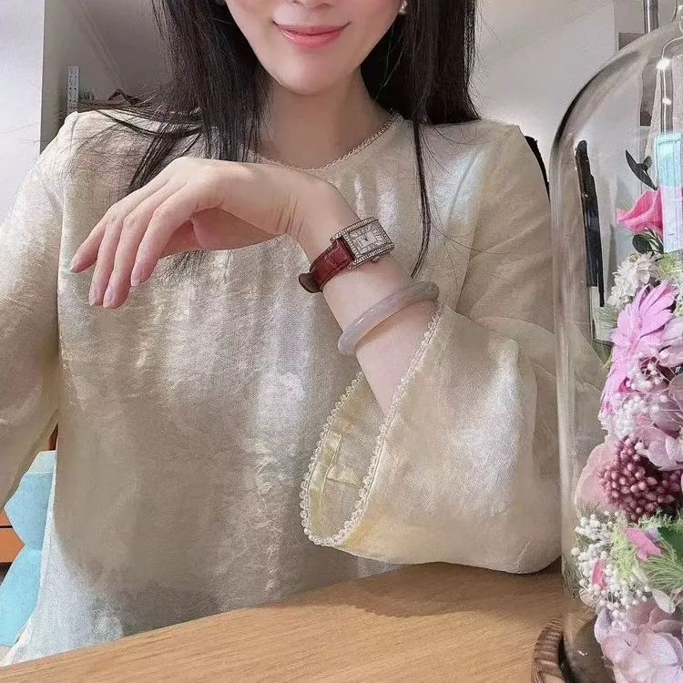 新中式国风女装秋季新款简约钉珠套头宽松薄款长袖女小衫百搭秋装