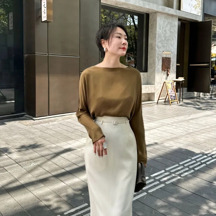 【特价】春夏一字领蝙蝠袖铜氨丝轻薄气质百搭小衫X233