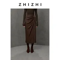 致知 胡捣练 可机羊毛捏褶半裙不对称线条25年冬季ZZ2EWWBZ029