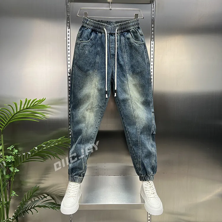 2025秋季新款男士牛仔裤宽松百搭美式复古水洗做旧束脚裤显高显瘦