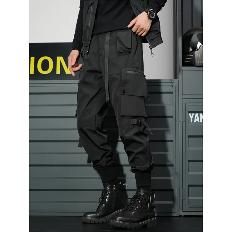彦正伞兵休闲裤男士秋季宽松百搭潮流机能工装裤多口袋黑色束脚裤