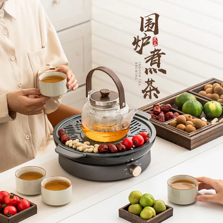 围炉煮茶家用室内泡茶专用玻璃壶茶杯器具电陶炉煮茶壶烤火炉全套