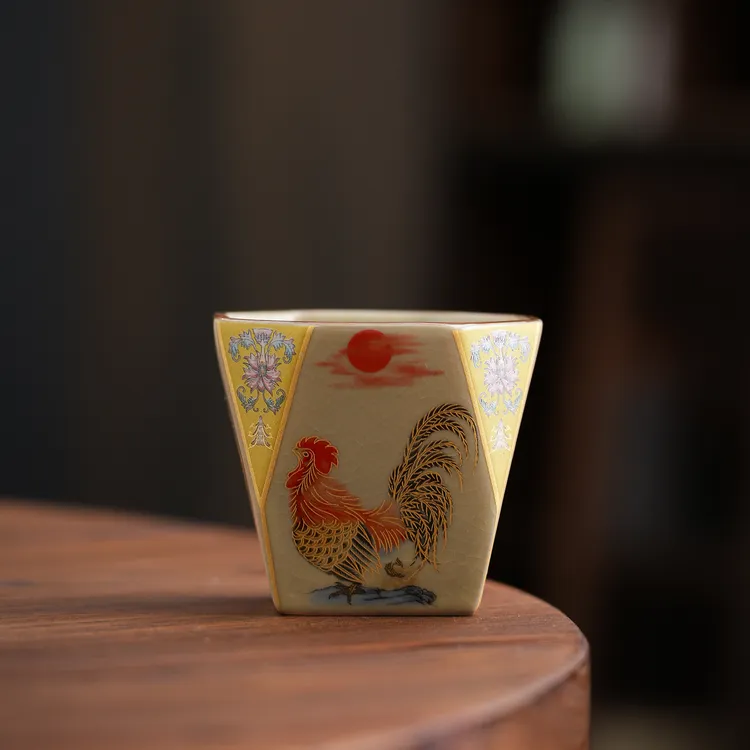 汝窑中式复古缠枝莲吉祥八方杯家用主人杯品茗杯功夫茶具茶道配件