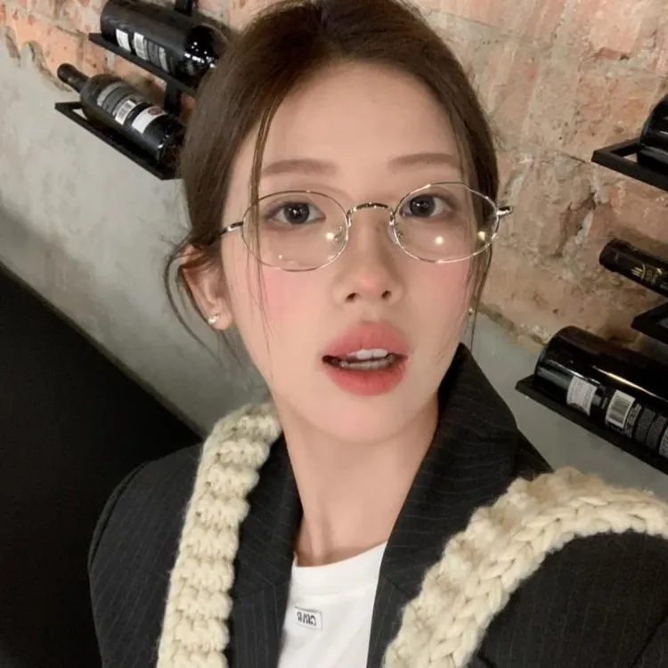 韩版近视复古椭圆金属银色高智感素颜眼镜防蓝光配度数平光镜小脸