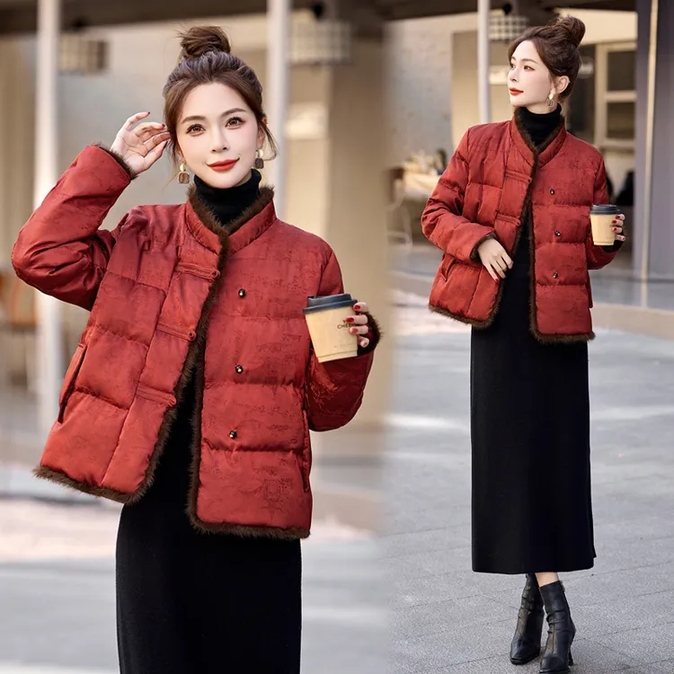 新中式国风羽绒服女装2024新款冬季小个子高端复古提花白鸭绒外套