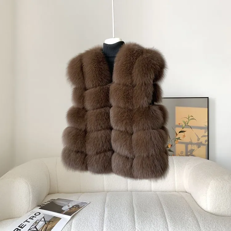 2025秋冬新款ins风韩系狐狸毛真毛整皮小飞袖显瘦马甲