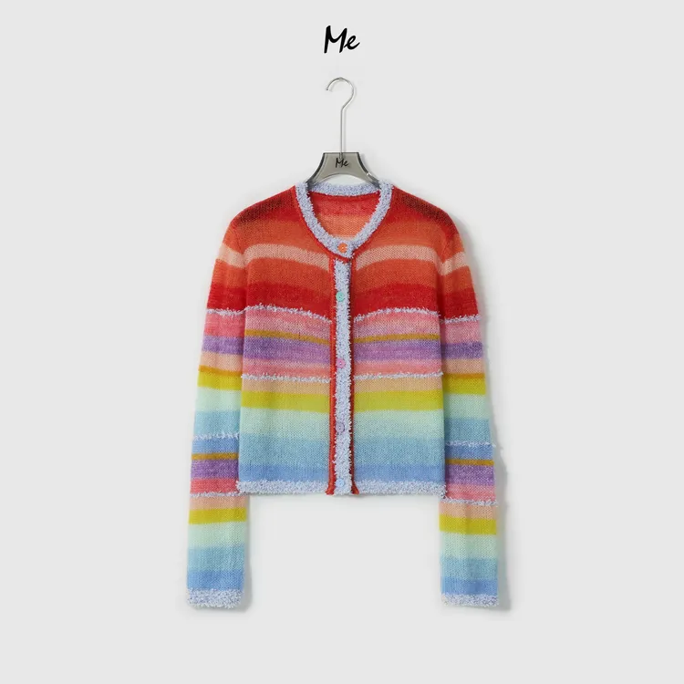 ME【彩虹小香衫】绵羊毛马海毛混纺渐变艺术流苏毛边毛衣MESA0838
