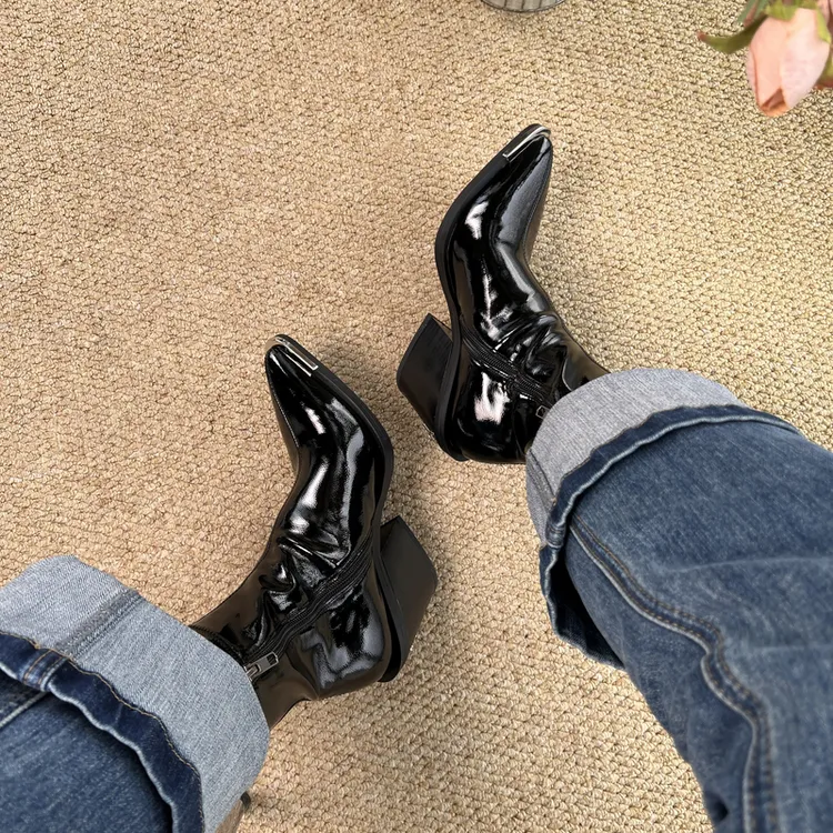 春秋单靴尖头粗跟高跟显瘦鞋子尖头秋冬靴子弹力瘦瘦靴短靴