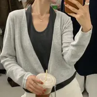 58032 韩系设计感V领交叉系带挂脖针织衫