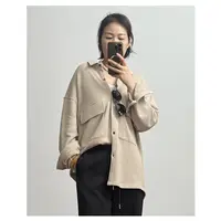 C069  春季新款女士宽松翻领长袖休闲衬衫大口袋外套