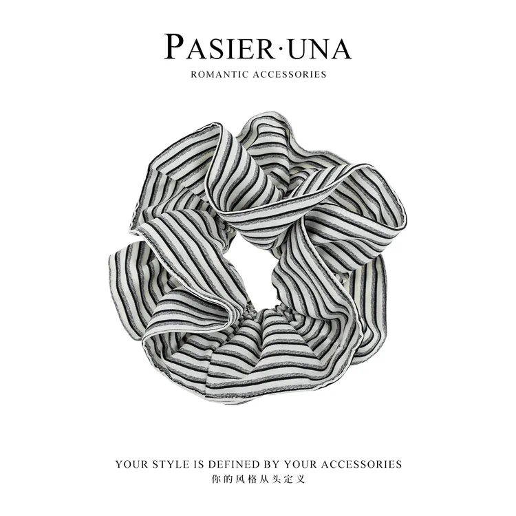 PASIERORA韩系黑白条纹布艺简约时尚蓬松高弹力发圈NN244