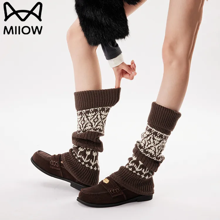 猫人美拉德袜子女款秋冬保暖针织堆堆袜套小腿套复古费尔岛袜子
