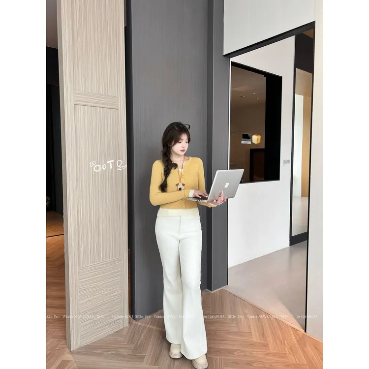 【摩登腿精】温与柔 无痛get超模腿一秒爱上！直筒微喇加绒牛仔裤