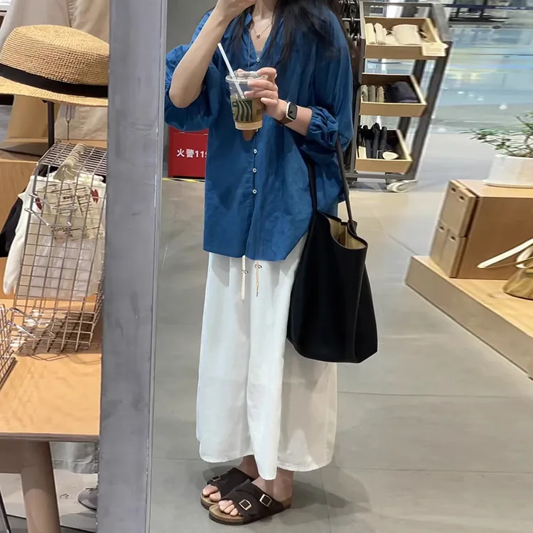 孕妇装2025夏新款时尚宽松简约休闲大码五分袖衬衫半身裙孕妇套装