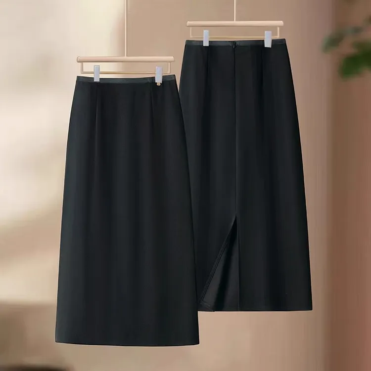 开叉西装半身裙女春秋2025新款松紧高腰显瘦a字裙宽松直筒包臀裙