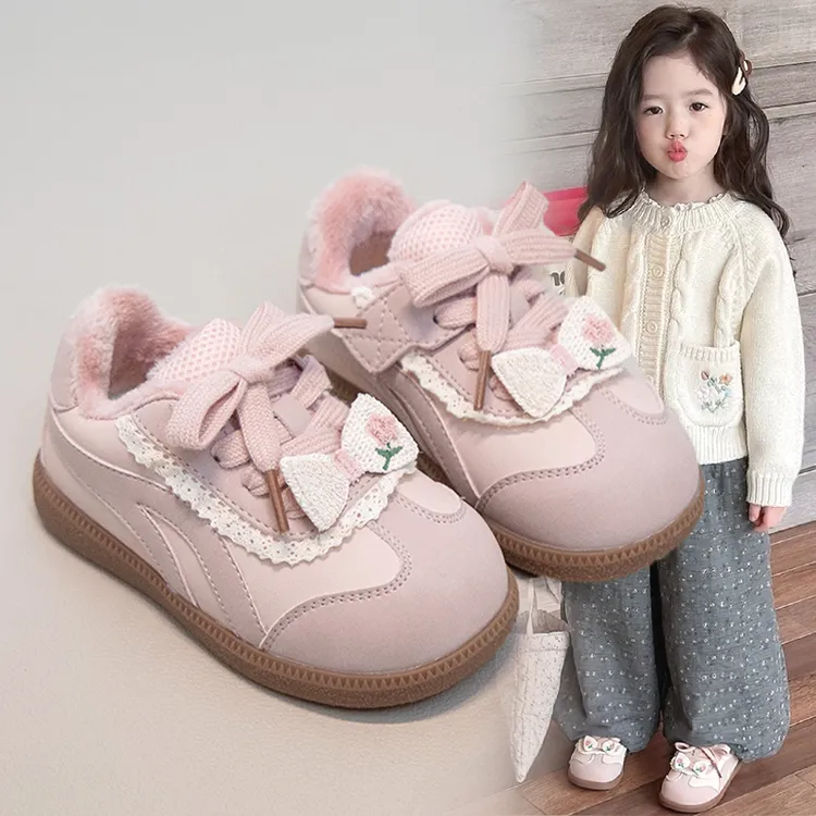 ABC女童冬季加绒鞋子儿童女孩2025新款二棉保暖公主鞋宝宝德训鞋