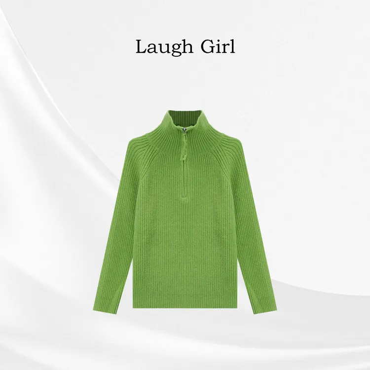 楚楚君 Laugh girl【苹果绿】立领半拉链净版毛衣XL55099J