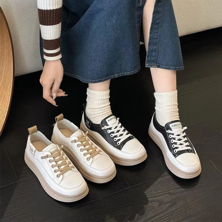 2025休闲单鞋运动时尚百搭真皮春秋夏季学生厚底韩版夏季平底系带