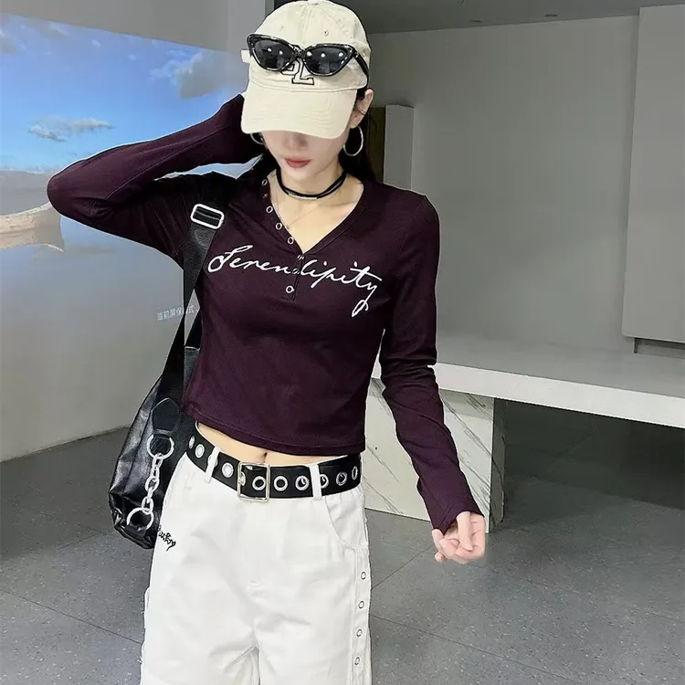 新款长袖短款百搭显瘦时尚女T恤037