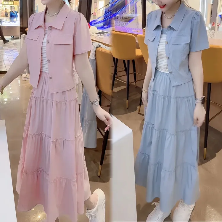 2025夏季休闲新款套装洋气显瘦外套吊带连衣裙两件套休闲套装裙