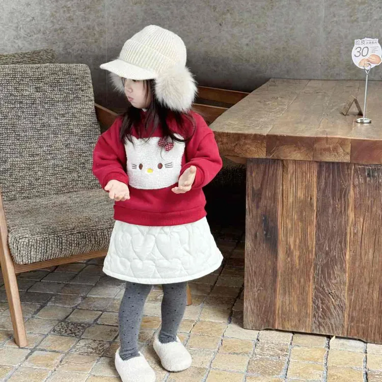 女童加绒卫衣套装秋冬款宝宝长袖卫衣百搭可爱半身裙棉裙两件套韩