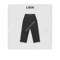 LIXIA【韩范】韩系设计感重工水洗纯棉黑灰色牛仔裤-D9716