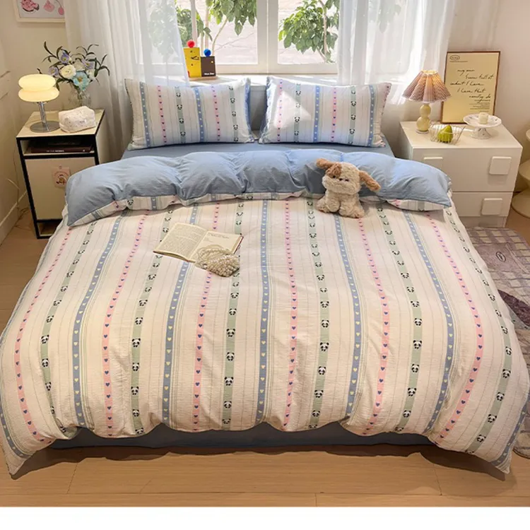 韩系云感皱皱棉超舒服吸汗14色4件套床笠套装