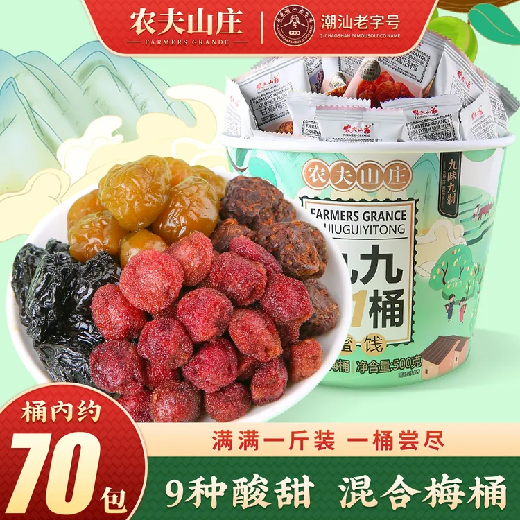 农夫山庄9种口味混合梅桶杨梅话梅果脯蜜饯组合独立小包装全家桶