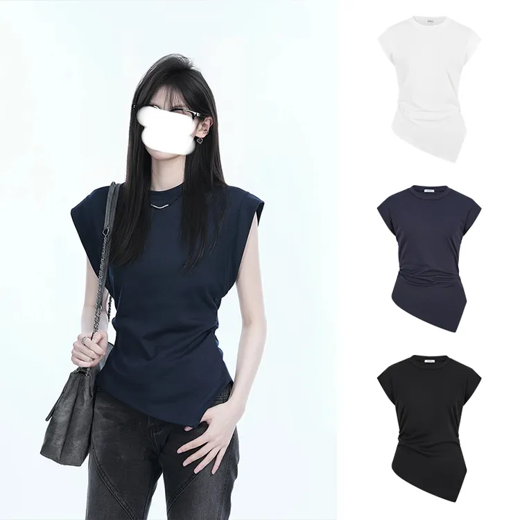 Moses Queen/魔西女王夏季新款小飞袖不规则收腰无袖坎肩显瘦上衣