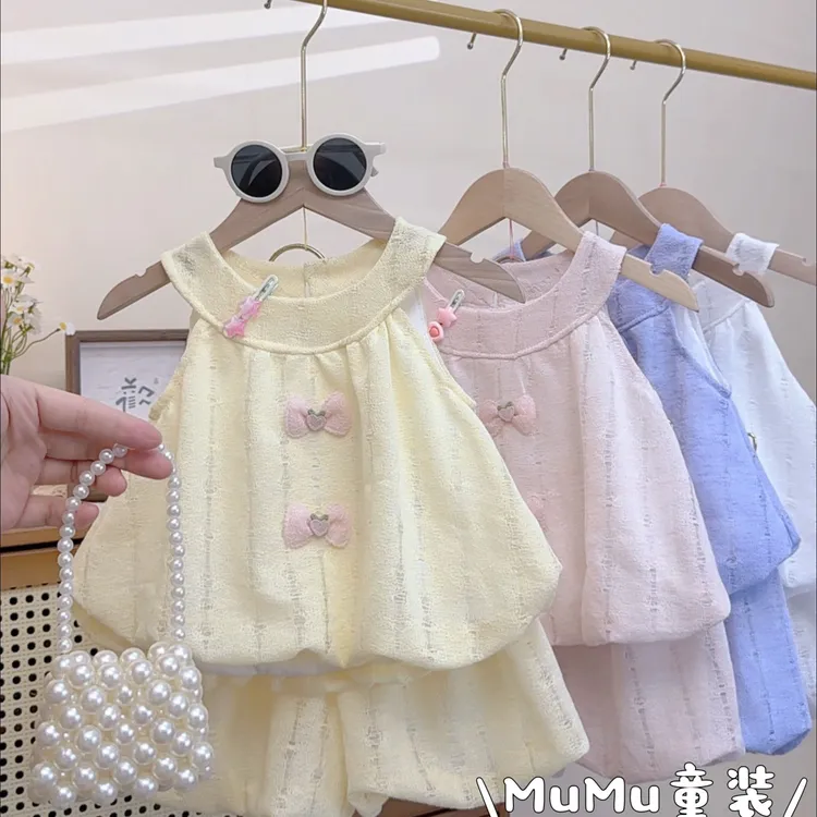 女童夏款套装2025新款女宝宝时尚吊带儿童洋气花苞短裤两件套