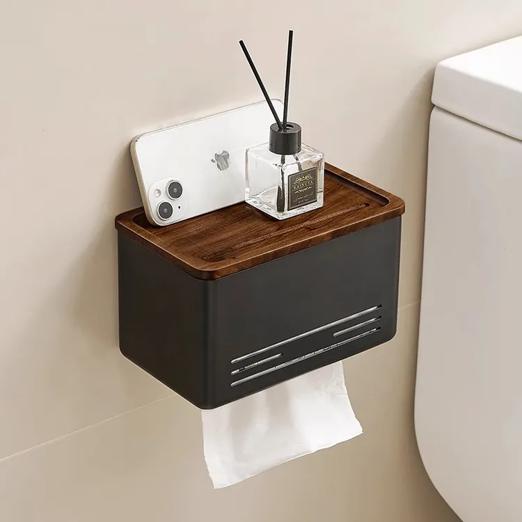 胡桃木卫生间抽纸盒免打孔纸巾架卷纸厕纸器洗手间卫生纸置物架子