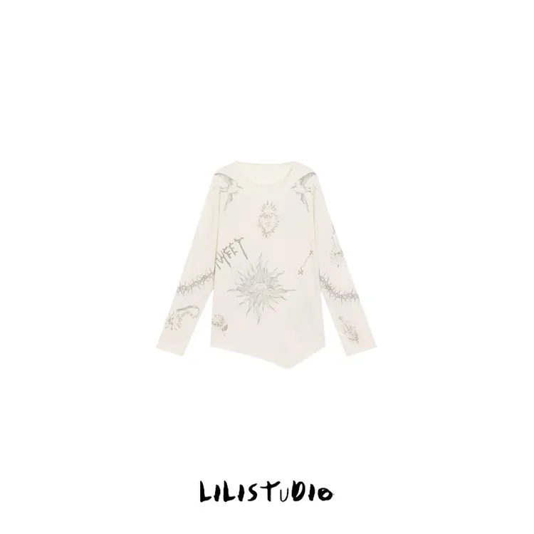 PCNY「荆棘幻想」不理理夏季新款小众女装别致字母印花长袖防晒t恤